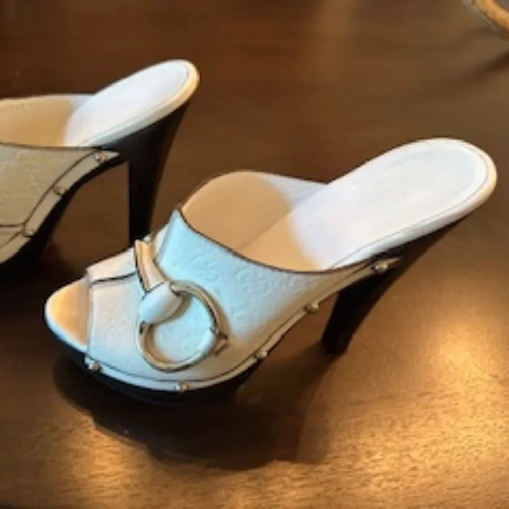 Gucci Cream Leather Open-Toe Slide Mules with Metal Horsebit - Picture 2 of 6